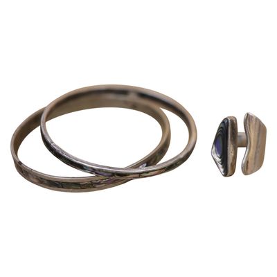 Sale Photo Thumbnail #34: Signed Sterling Abalone Ring & Bangles Lot -Mexico