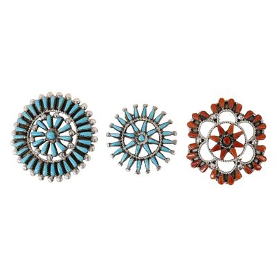 Sale Photo Thumbnail #27: Signed Zuni Sterling Turquoise Coral Pin Pendants