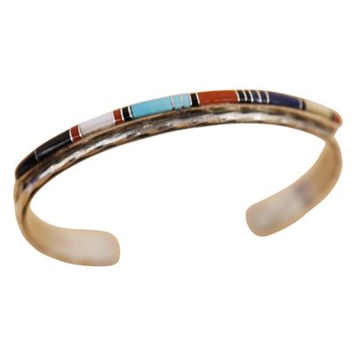 Sale Photo Thumbnail #24: L. Bowannie Shewe Zuni Sterling Inlay Bracelet