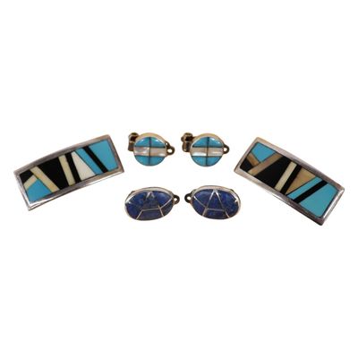 Sale Photo Thumbnail #56: Native American Sterling Inlay Clip Earring Lot