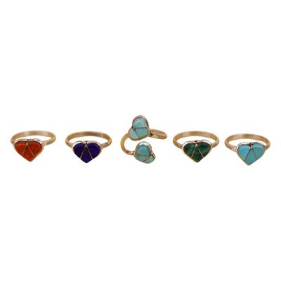 Sale Photo Thumbnail #49: CLY Native American Sterling Inlay Heart Ring Lot