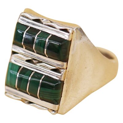 Sale Photo Thumbnail #30: Gilbert & Mildred Calavaza Sterling Malachite Ring
