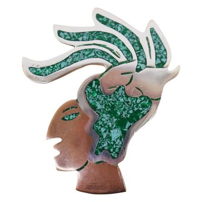 Sale Photo Thumbnail #42: Sterling Inlaid Stone Aztec Mayan Warrior Brooch
