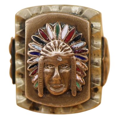 Sale Photo Thumbnail #31: Mid Century Mexican Biker Indian Chief Ring 11 3/4