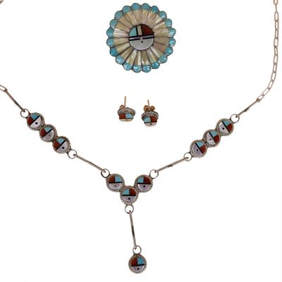 Sale Photo Thumbnail #15: Sterling Zuni Sunface Inlaid Jewelry Lot