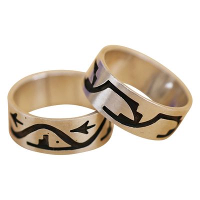 Sale Photo Thumbnail #87: Gene Pooyouma Hopi Sterling Overlay Rings