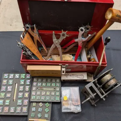 Vintage Leathercraft Tool Lot: Midas Alphabet/Number Stamps, Punches, Splitter"