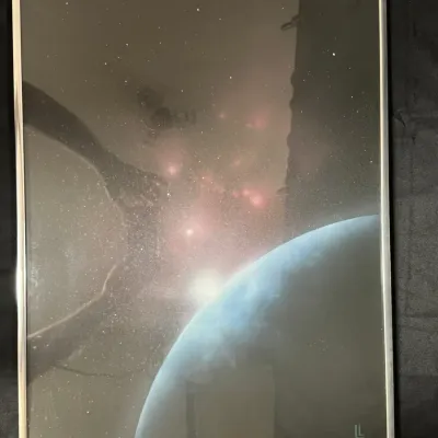 Original Airbrush Space Art Painting by Loren L – Planet & Nebula, Framed