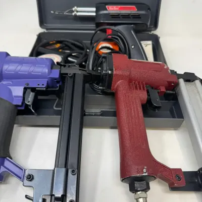 Air Tool Lot: Central Pneumatic Brad Nailer, Air Stapler + Weller Solder Gun