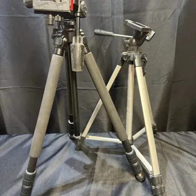 2 Camera Tripods – Sunpak + Unbranded, Adjustable Legs, Pan Handle Heads