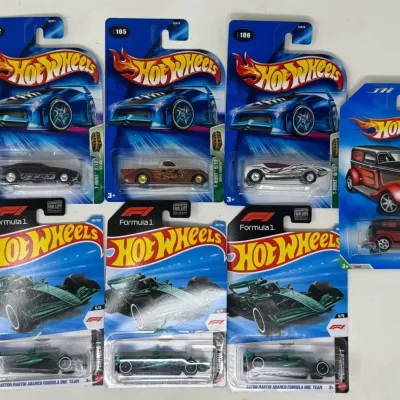 Hot Wheels Lot: 2004 Treasure Hunts (T-Hunt 2/12–6/12) + F1 Aston Martin Cards
