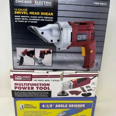 Power Tool Lot: Chicago Electric Shear + Multi-Tool, Drill Master Grinder