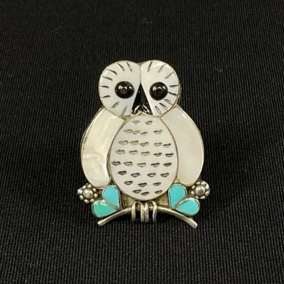 Native American Zuni Owl Sterling, Turquoise Brooch/pendant*