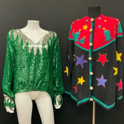 Festive Sequin Top & Red Celestial Holiday Jacket