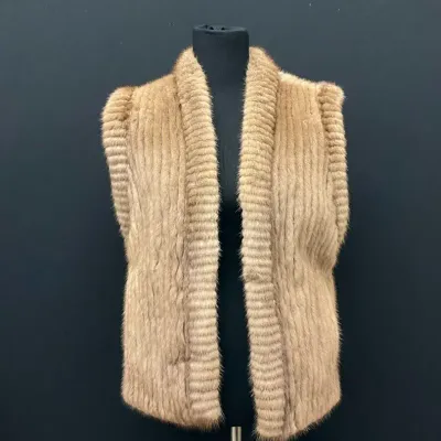 Cream Colored Grooved Sheared Beaver Fur Vest 