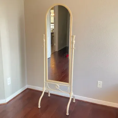 Cream Metal Arched Chevalier Floor Mirror