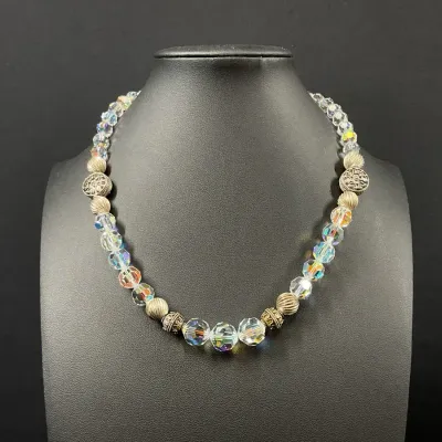 Sterling Silver & Iridescent Crystal Necklace *