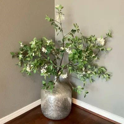 Large Textured Glass Vase With Faux Floral Branches