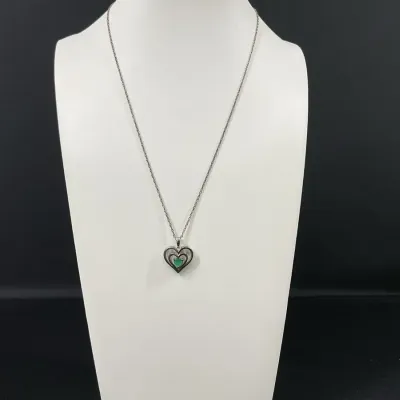 Sterling Silver Heart Necklace With Emerald *