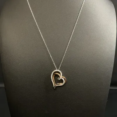 Rose Gold Over Sterling Silver Double Heart With Diamonds*