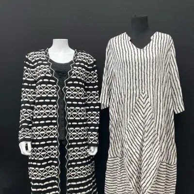 St John Black And White Geometric Cardigan & Linen Dress