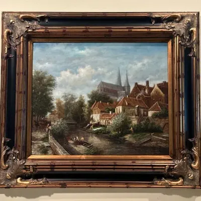 Ornately Framed And Signed By Kurtz “Along The River”  Oil Painting