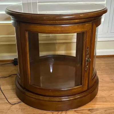 Vintage Lighted Round Wooden End Table
