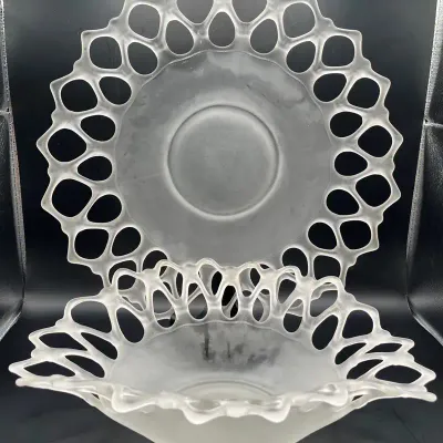 Vintage Frosted  Bowl & Platter Set