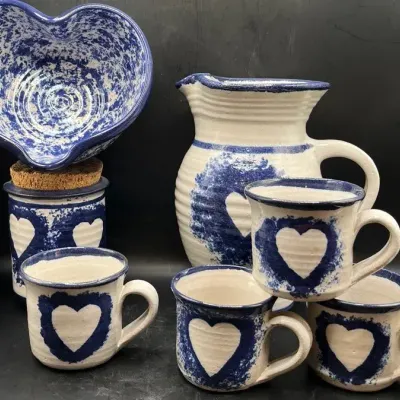 Vintage Blue & White Spongeware Pottery 