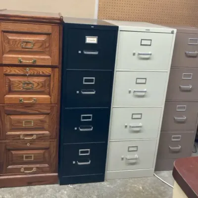 4 Filing Cabinets With Contents Wooden & Metal Two Have  Key
