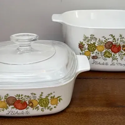Vintage Corning Ware Spice of Life 2 Pc Casserole Set L'Echalote La Marjolaine