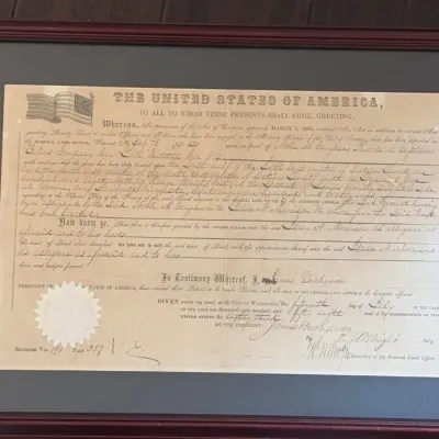 Framed 1858 United States Land Patent (James Buchanan Era) 