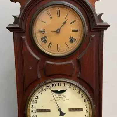 Antique Double-Dial Ithaca Calendar Clock Shelf Model