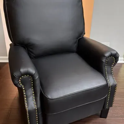 Black Faux Leather Recliner Accent Chair with Nailhead Trim - Like New!