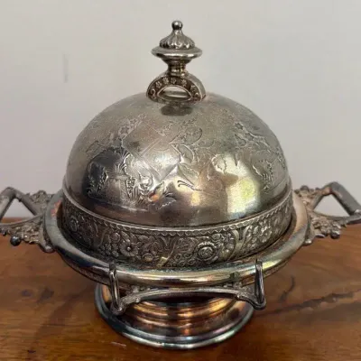 Antique Mermod Jaccard St Louis Silver Plate Ice-Cooled Covered Butter Server, Complete 3-Pc 