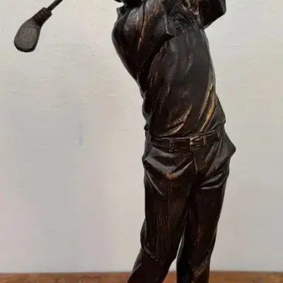 Vintage 12” Bronze Finish Full Swing Golfer Sculpture, Country Club/ Library Decor