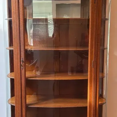 1897 Hillsboro IL Historical Antique Tiger Oak Curved Glass China Cabinet