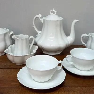 Antique All-White 8-Piece Tea & Coffee Service - Haviland Limoges & Alfred Meakin