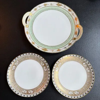 3 Piece Antique Nippon Hand-Painted Gold Gilt Vanity / Dessert Se