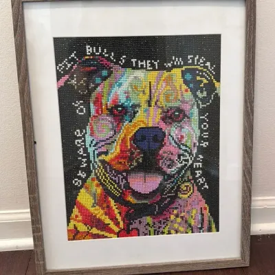 Framed Dean Russo Pit Bull Diamond Wall Art