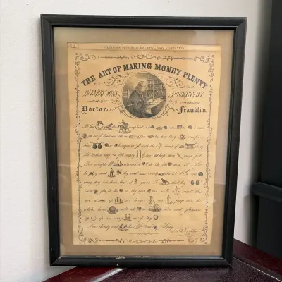 Framed Historic Print of Benjamin Franklin's Famous 19th-Century Financial Puzzle