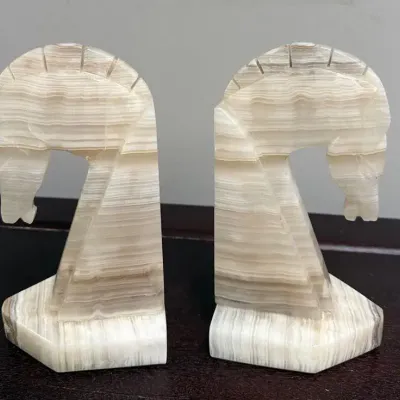 Vintage White/ Brown Marble Horse Head Bookends