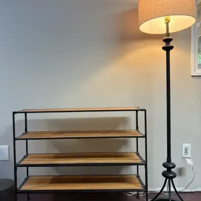 Floor Lamp with Metal/Wood Shelf