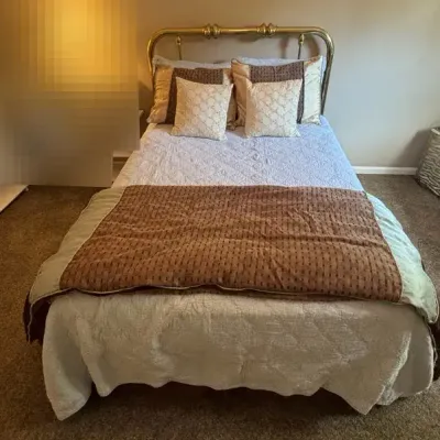 Brass Headboard with Bed frame and Bedding 
