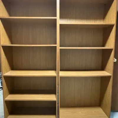 Three Faux Wood Tall Bookshelves