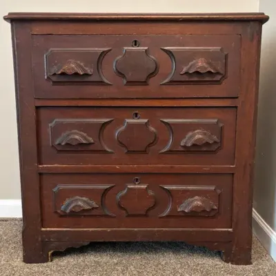 Vintage Carved Wood Chest of Drawers 