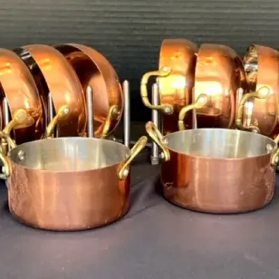 Copper Serving Bowls with Brass Handles