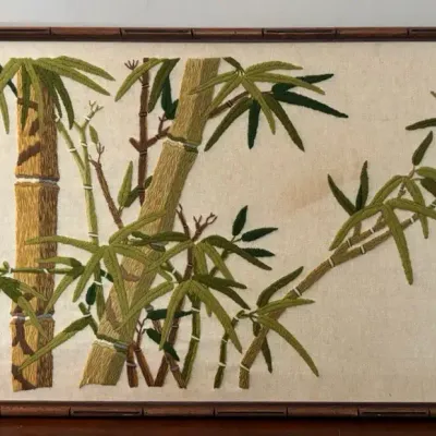 Sunset Designs Embroidered Art with Bamboo Style Frame 