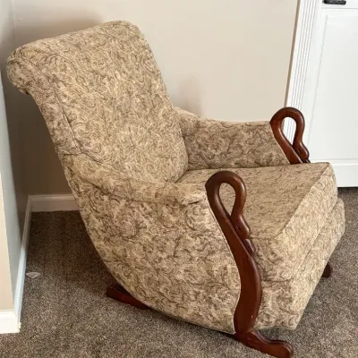 Vintage Wood Upholstered Gooseneck Rocking Chair 