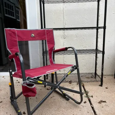 Outdoor Rocker and Metal Shelf